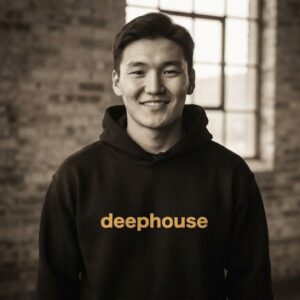 Deep House Hoodie by SUPERWAPA, black hoodie worn by a model