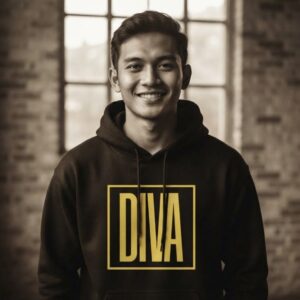 DIVA Hoodie by SUPERWAPA, black hoodie worn by a model