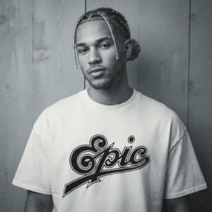 EPIC T-Shirt by SUPERWAPA, white oversized tee worn by a model