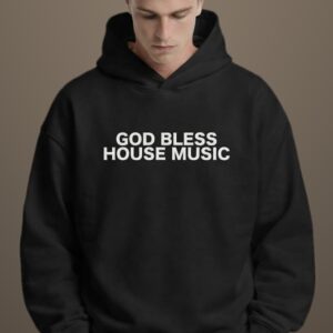 GOD BLESS HOUSE MUSIC Hoodie by SUPERWAPA, black hoodie worn by a model