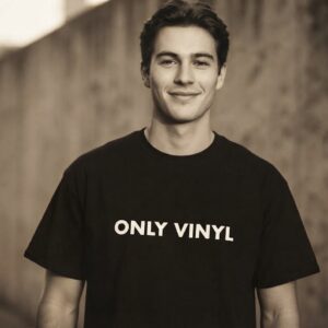 ONLY VINYL T-Shirt by SUPERWAPA, black oversized tee worn by a model