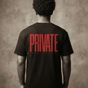 PRIVATE Love Services T-Shirt by SUPERWAPA, back print worn by a model