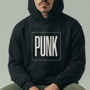 PUNK Hoodie by SUPERWAPA, black hoodie worn by a model