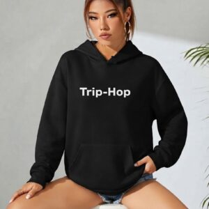 Trip-Hop Hoodie by SUPERWAPA, black hoodie worn by a model